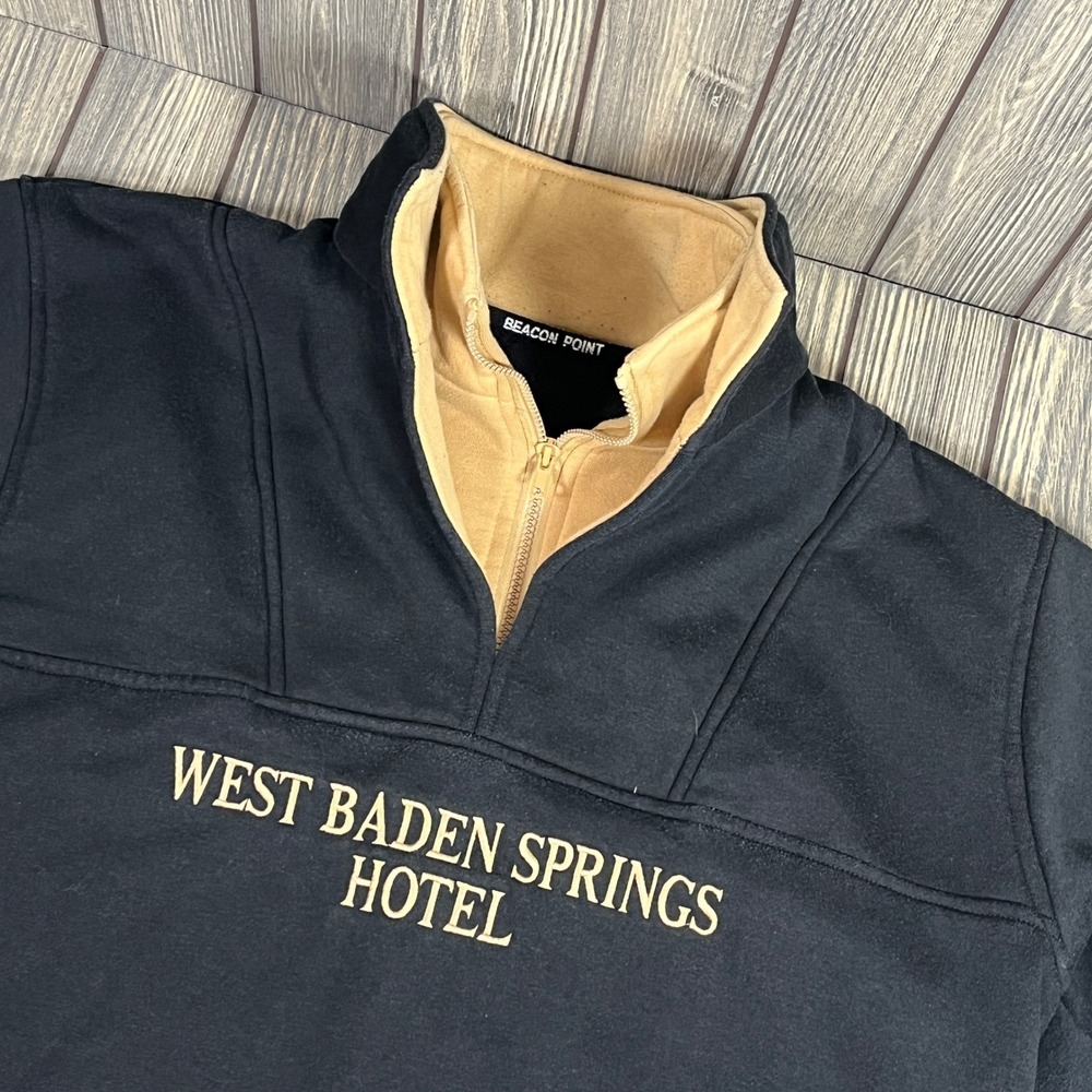 Beacon Point West Baden Springs Hotel 1/4 Zip‎ Pullover Sz L Black Double Collar